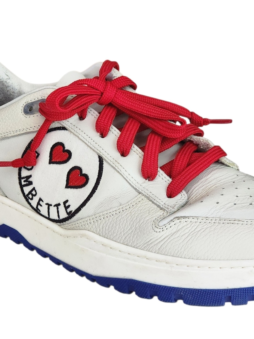 P448 White Leather Sneakers Women's with Red Laces